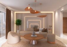 a living room filled with furniture and a large window